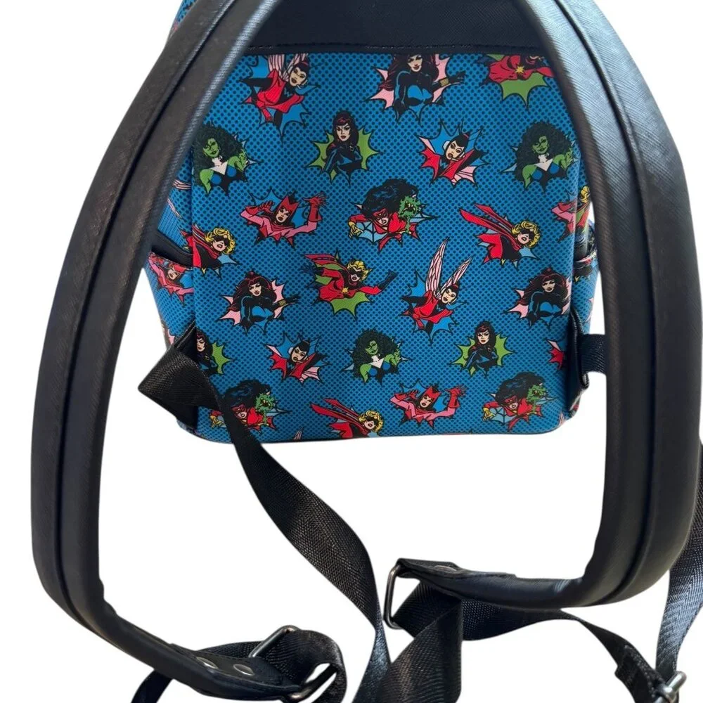 Loungefly Marvel Comics Women Superheroes Mini Backpack – Blue Pop Art Print